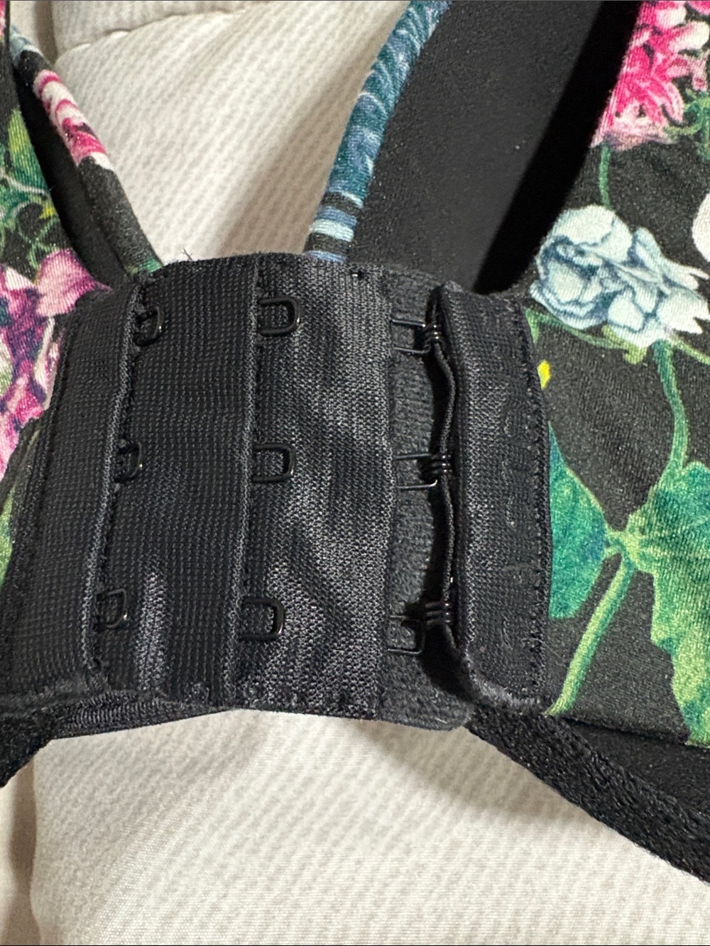 Cacique Black Floral Padded Bra with Pink & Green Accents - Picture 3 of 6